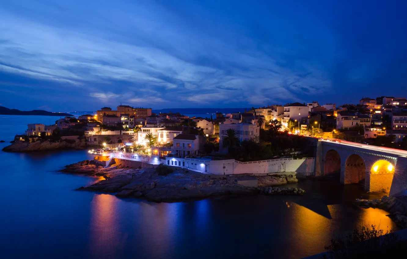 Photo wallpaper night, lights, France, Marseille