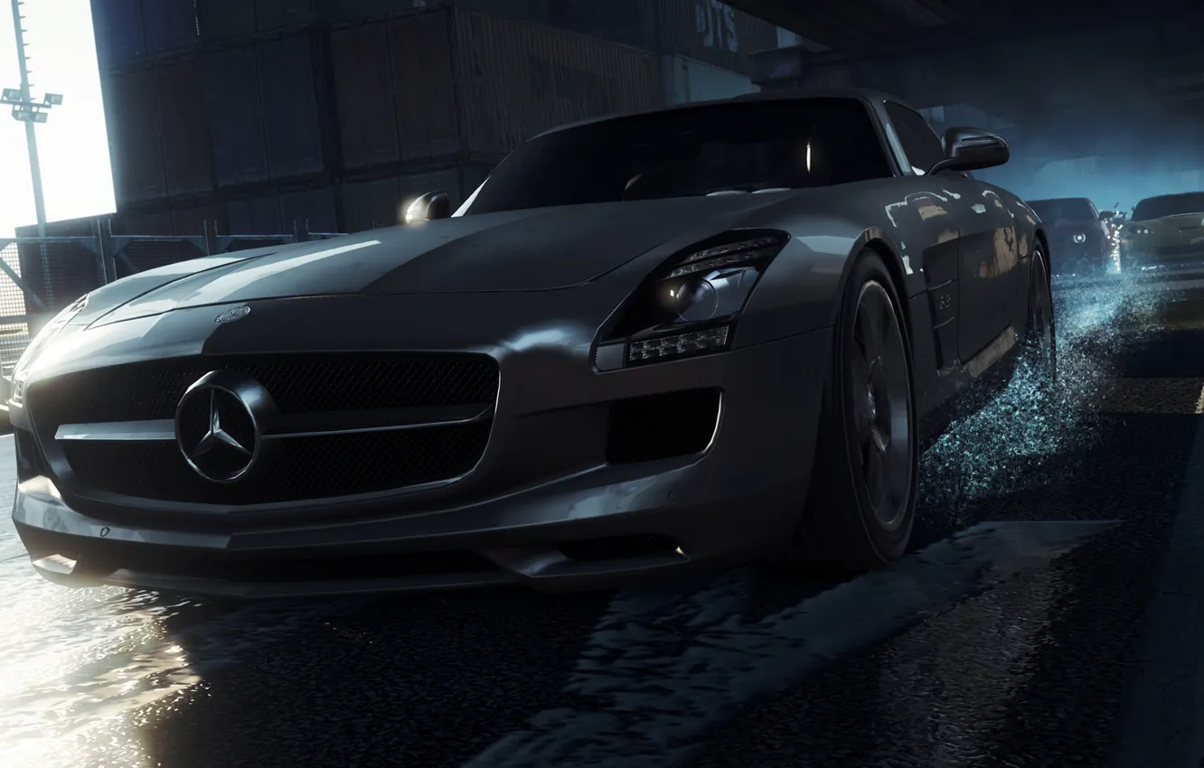 Photo wallpaper race, lights, Mercedes-Benz, AMG, SLS, expensive, need for speed most wanted 2012