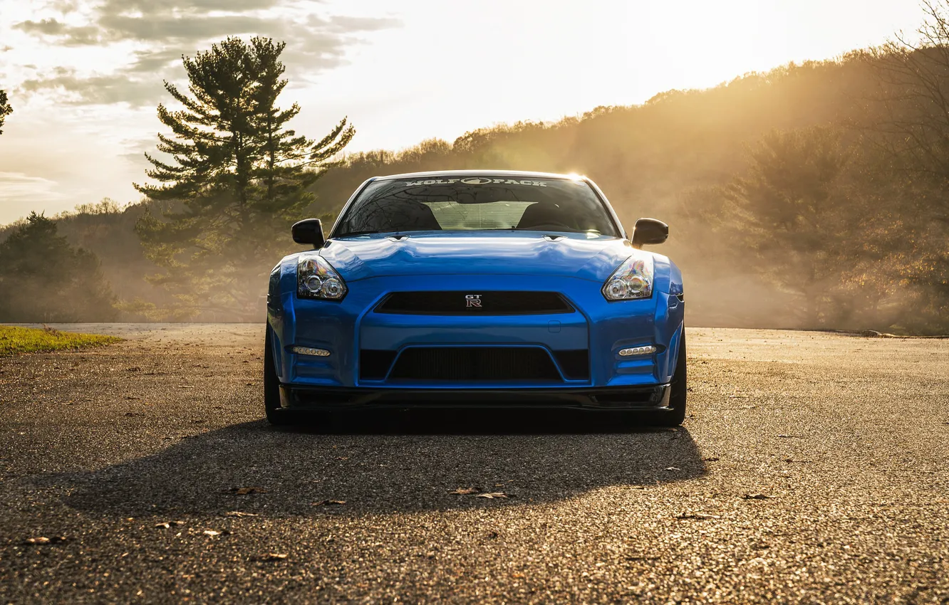 Photo wallpaper GTR, Nissan, Blue, Front, R35, Sight