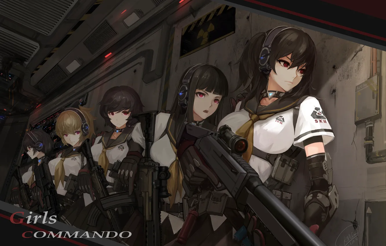 Photo wallpaper girl, weapons, art, tagme (artist), A group of girls