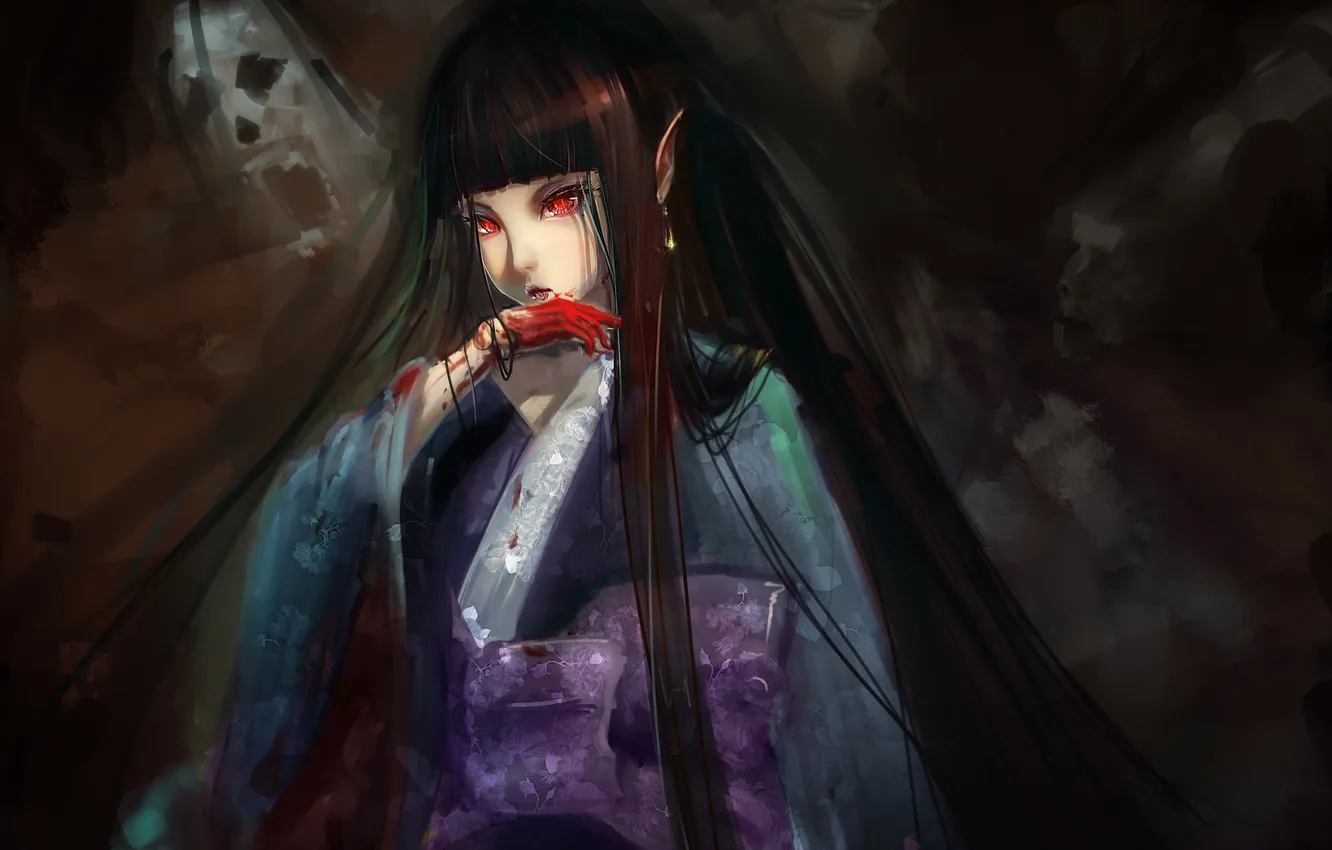 Photo wallpaper blood, girl, gloomy, Hell girl, Enma AI