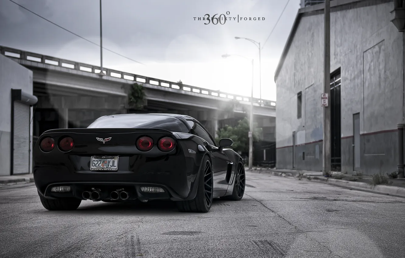 Photo wallpaper bridge, black, Z06, Corvette, Chevrolet, Chevrolet, black, Corvette