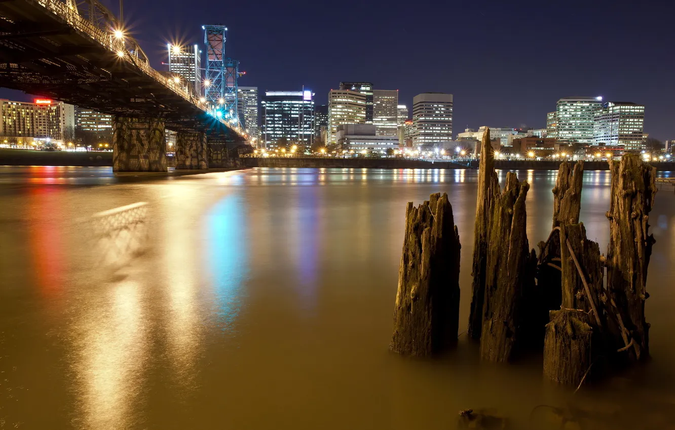 Photo wallpaper night, bridge, the city, river