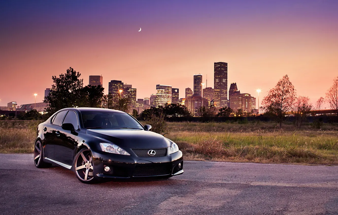 Photo wallpaper the city, lights, a month, the evening, Lexus, Lexus
