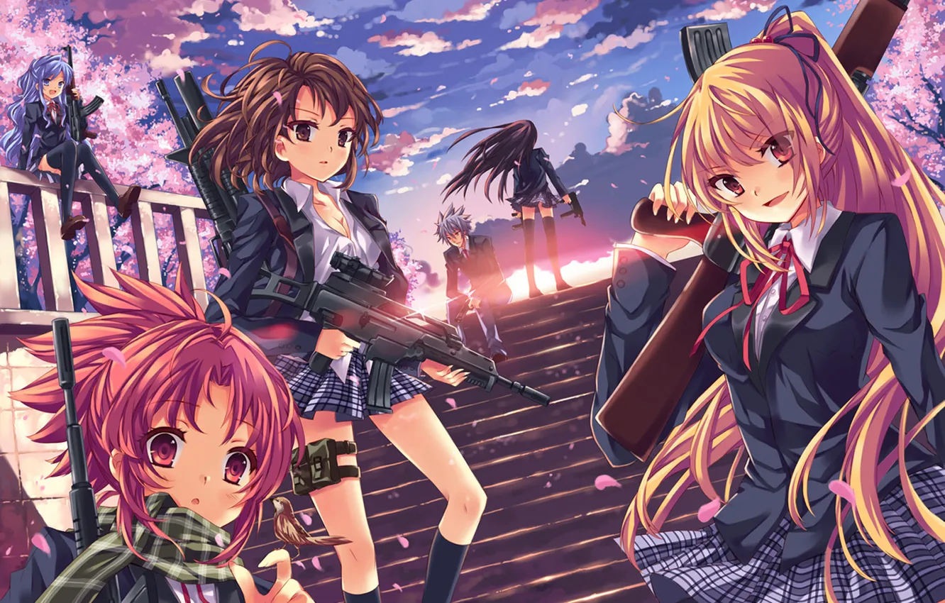 Photo wallpaper weapons, group, girl