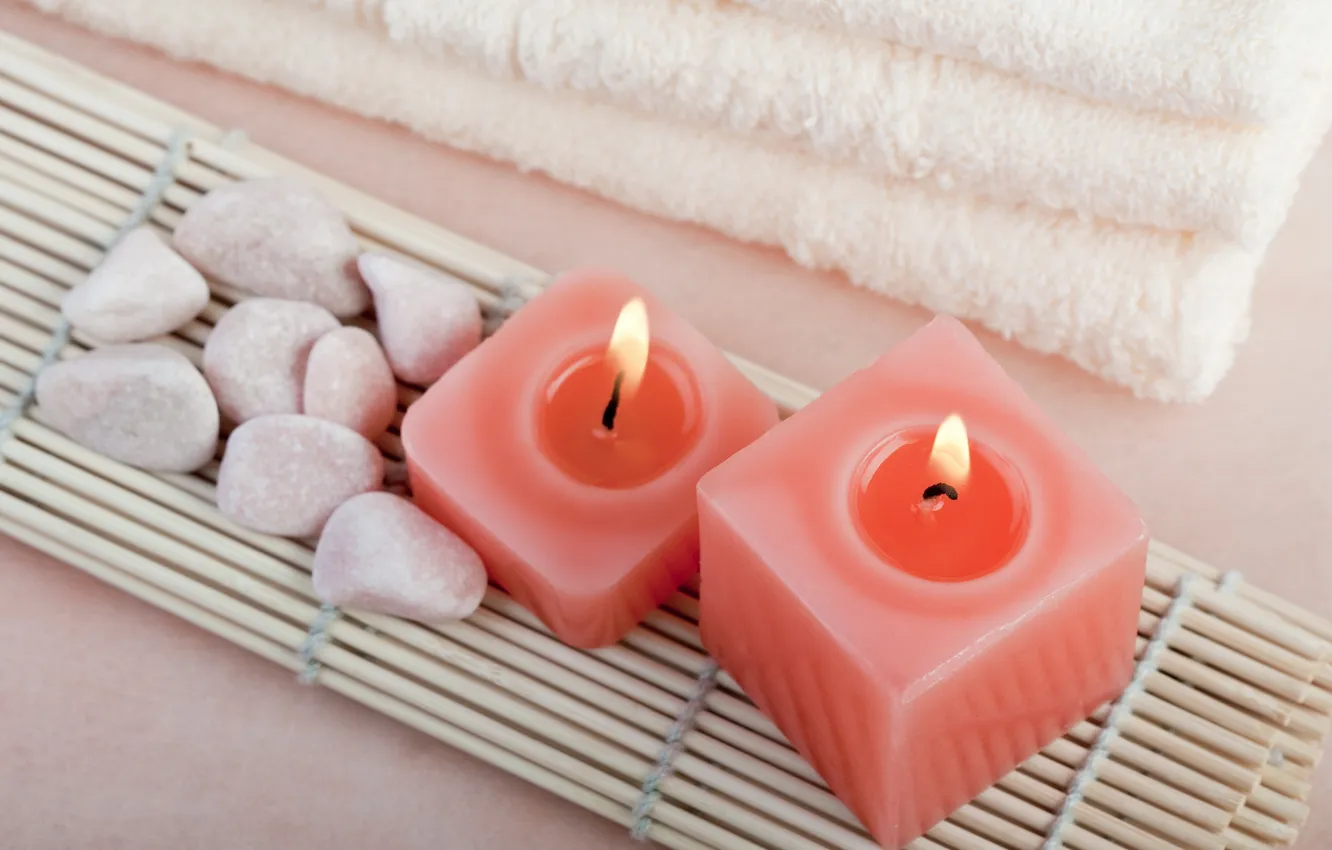 Photo wallpaper towel, candles, Spa, candles, spa, towel, Spa stones, Spa stones