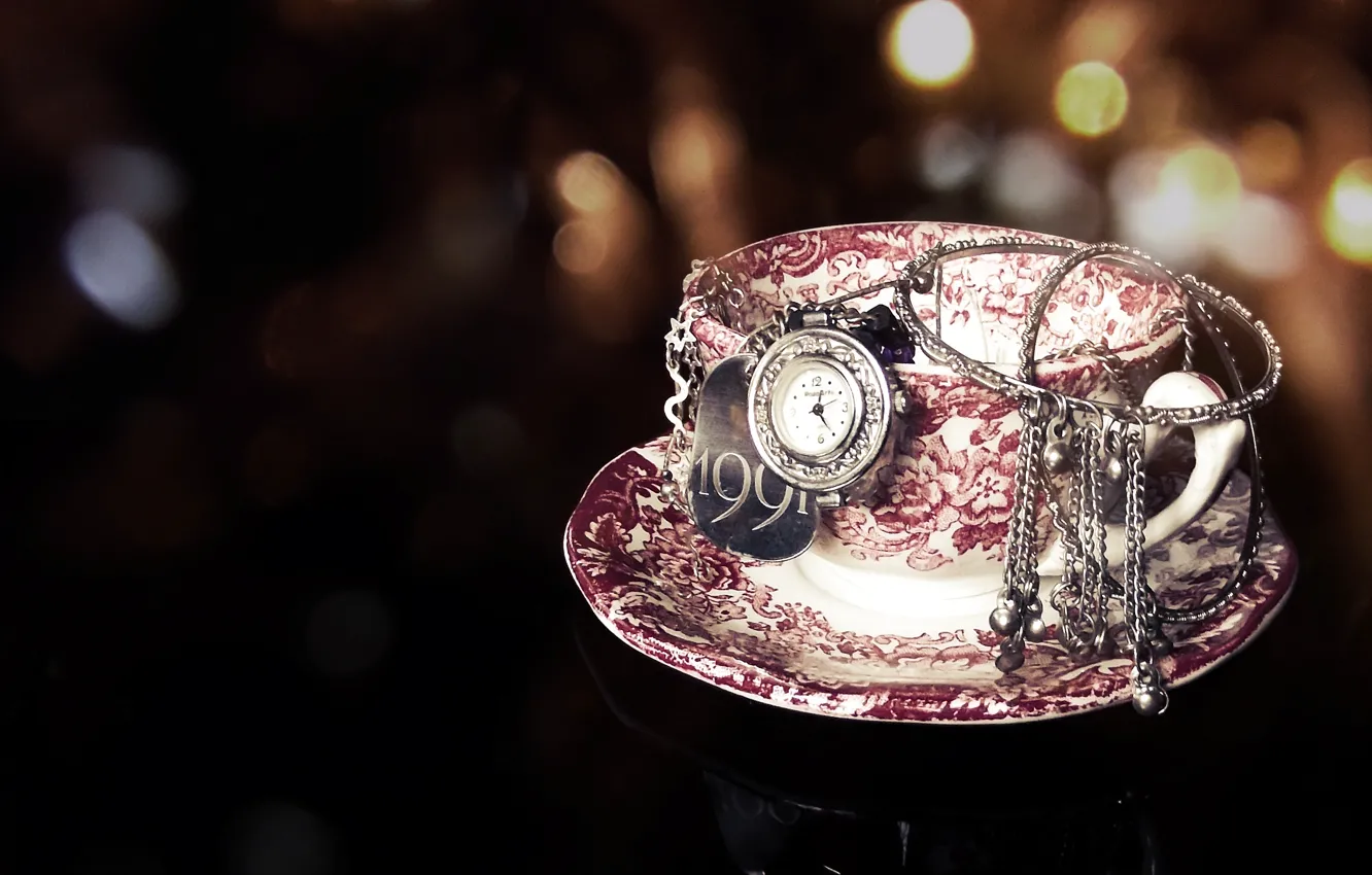 Photo wallpaper watch, Cup, bracelet, saucer, Cap
