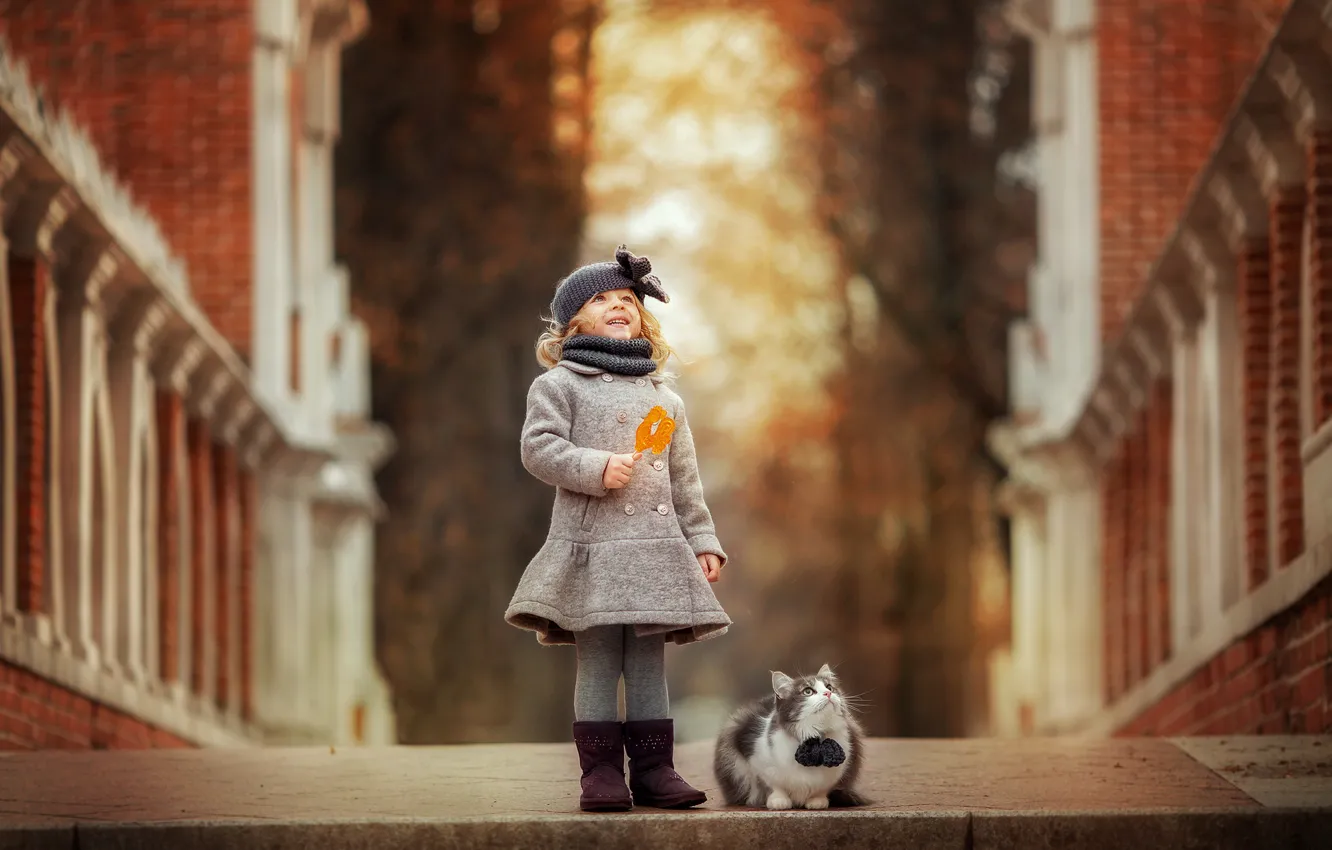 Photo wallpaper cat, joy, girl, very