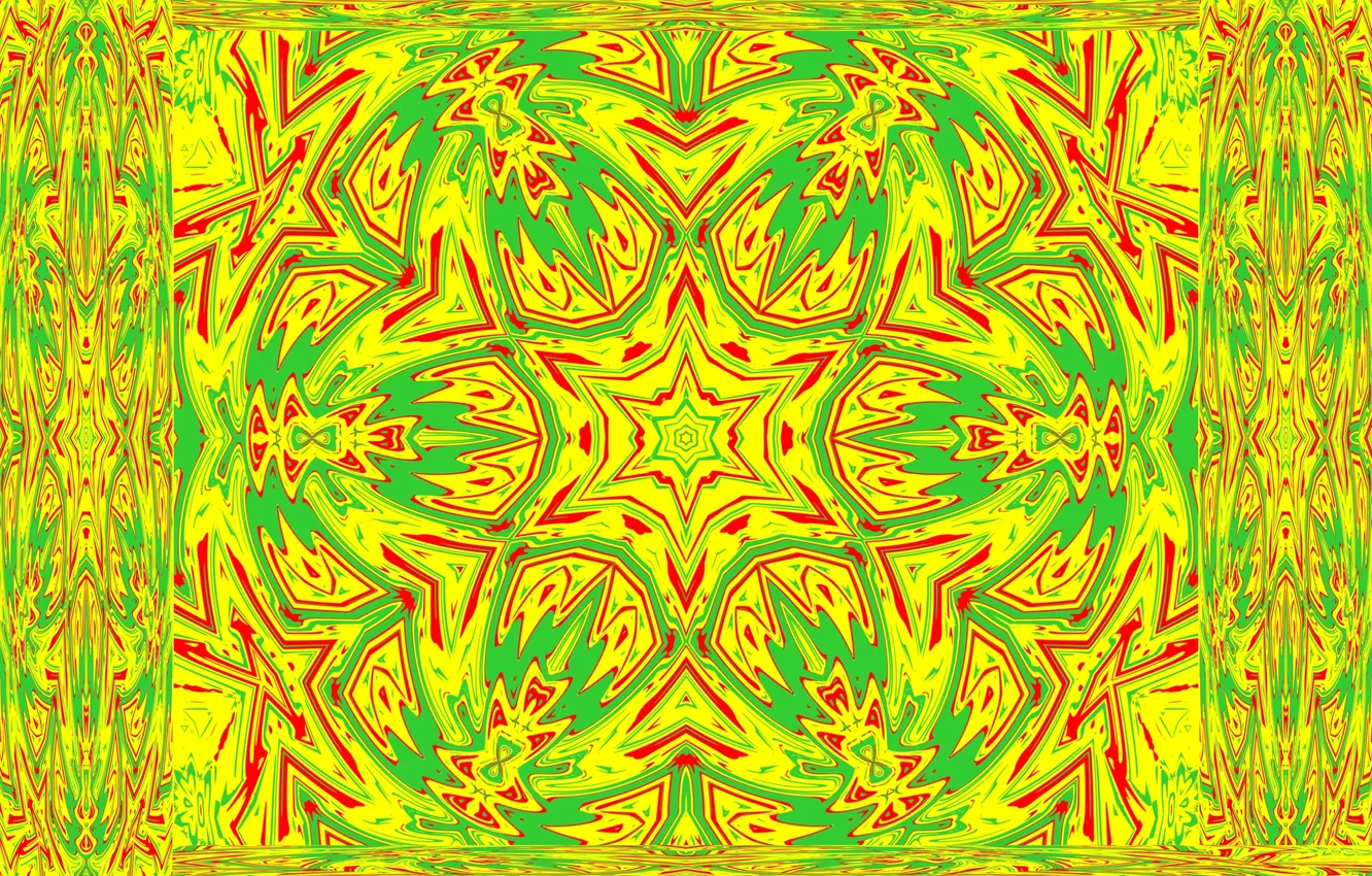 Photo wallpaper stars, red, abstraction, green, pattern, fractal, ornament, yellow background