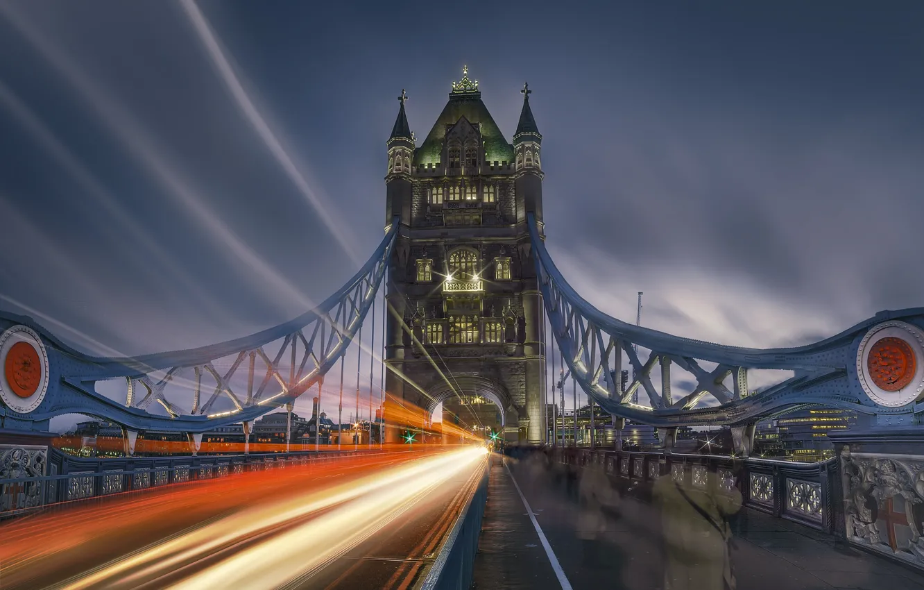 Photo wallpaper bridge, London, excerpt, multiple exposure