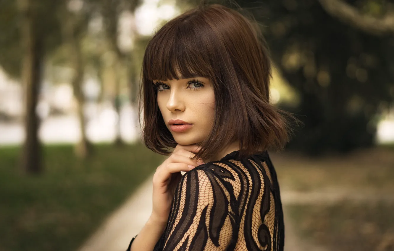 Photo wallpaper eyes, look, girl, trees, hair, hairstyle, Martin Kühn, Marie Grippon
