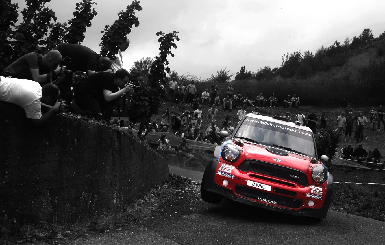 Photo wallpaper Red, Auto, Sport, Machine, Skid, Lights, Mini Cooper, WRC
