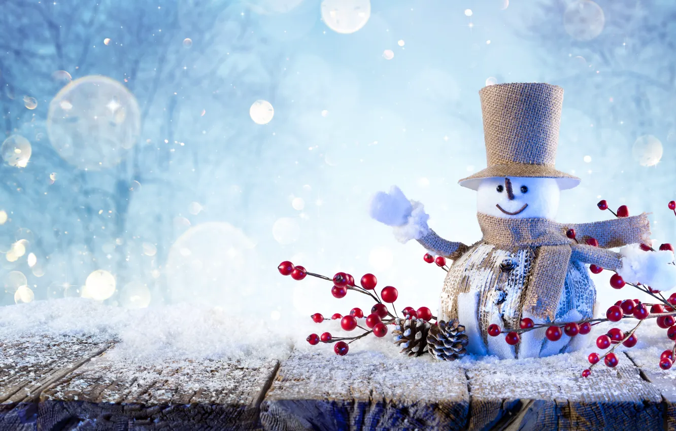 Photo wallpaper snow, holiday, Board, New year, snow, New Year, Snowman, Christmas decorative