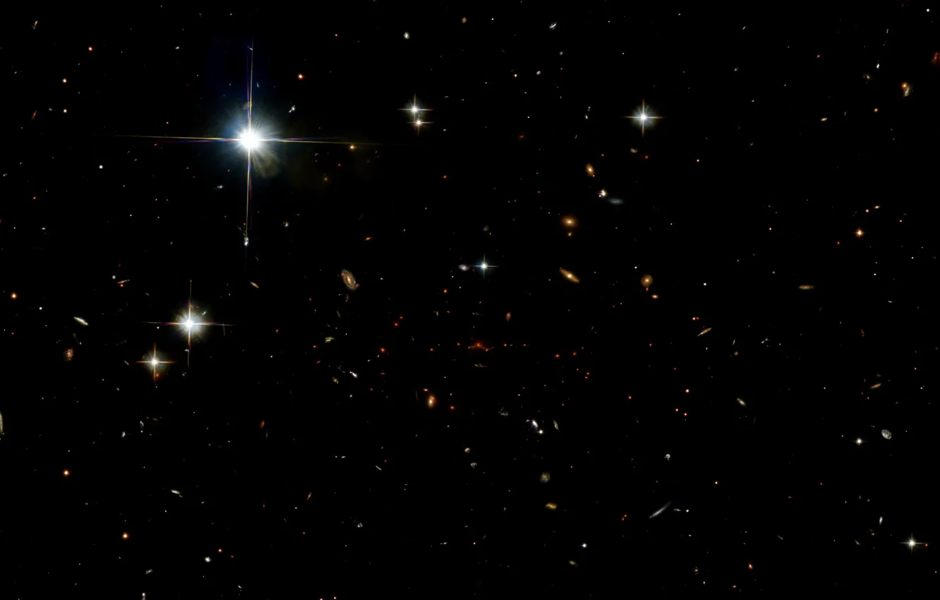 Photo wallpaper Gravitational lensing, 13.3 billion years ago, The farthest galaxy, SPT0615-JD, SPT0615, Constellation Pictor