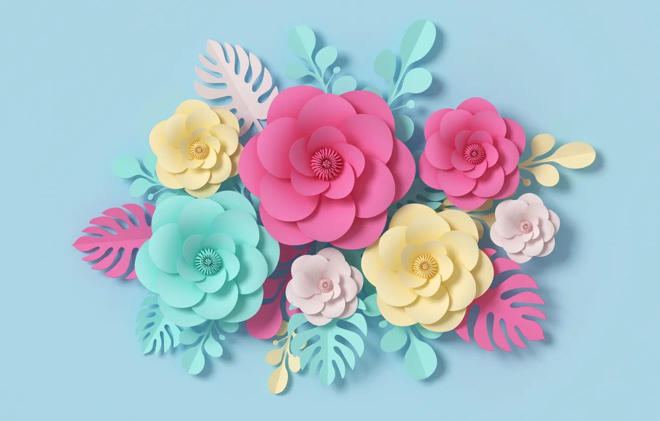 Photo wallpaper flowers, rendering, pattern, colorful, pink, flowers, composition, rendering