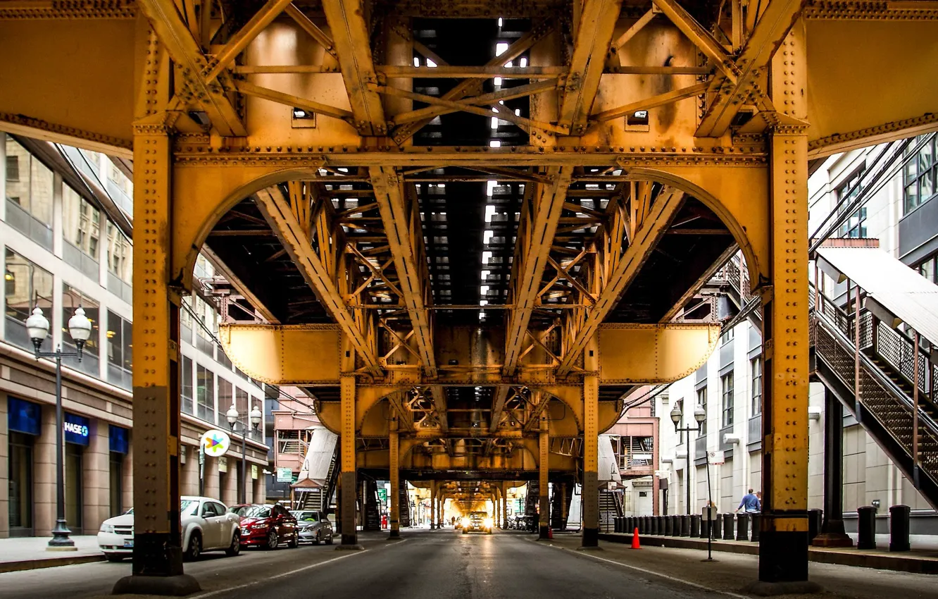 Photo wallpaper the city, Chicago, under the elevated railway