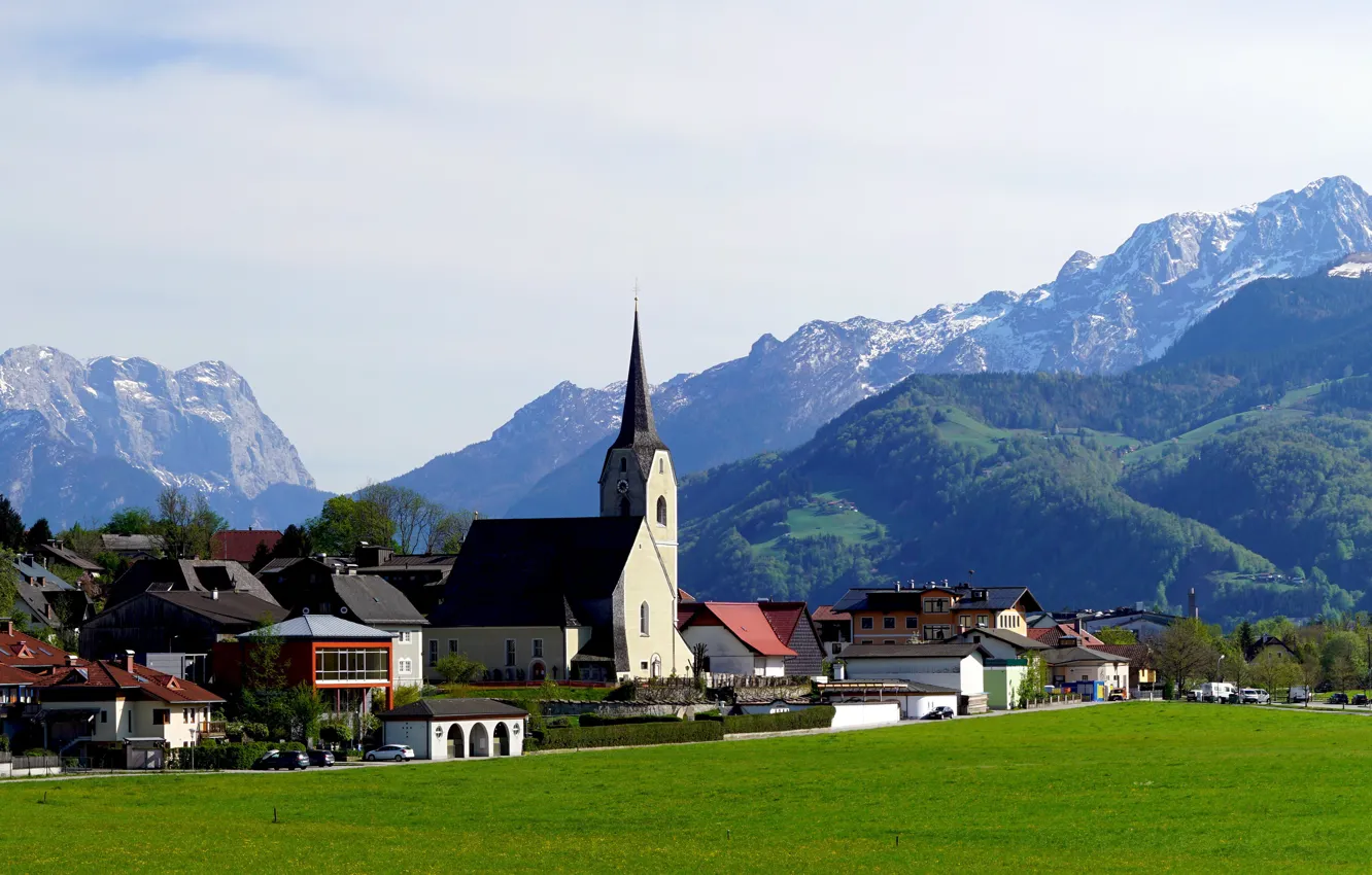 Photo wallpaper mountains, Austria, Alps, Church
