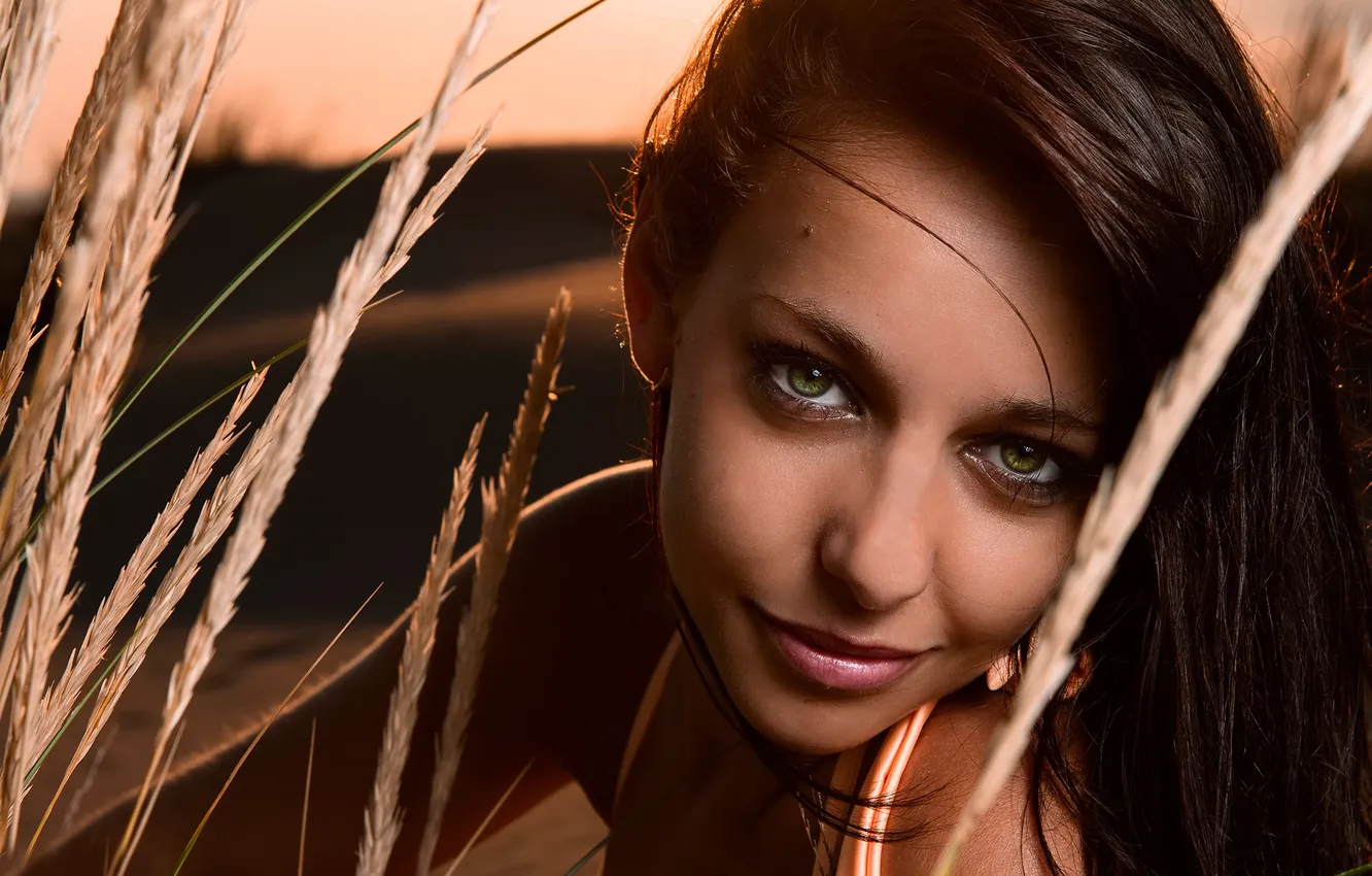 Photo wallpaper look, smile, portrait, green-eyed, Summer Time