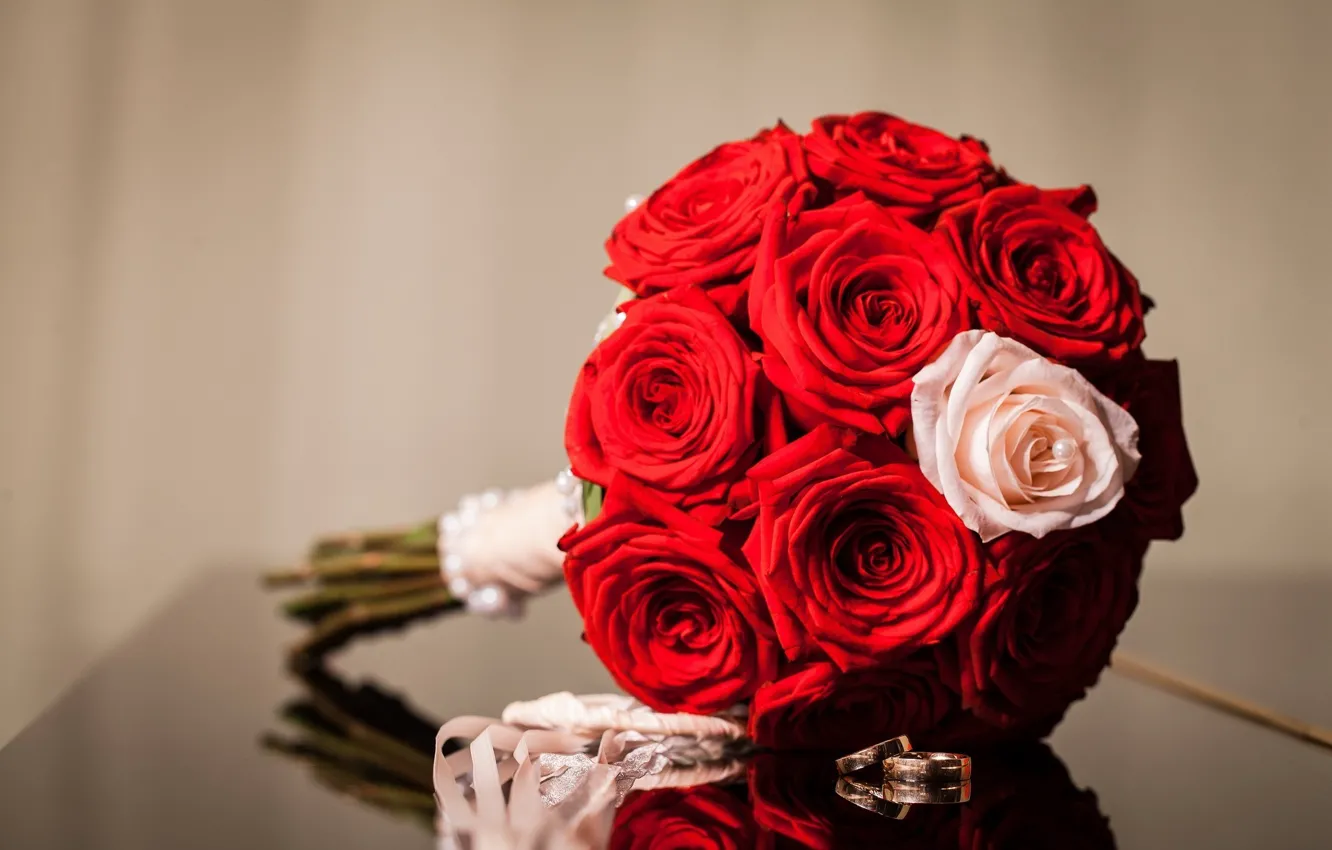 Photo wallpaper flowers, roses, bouquet, ring, red