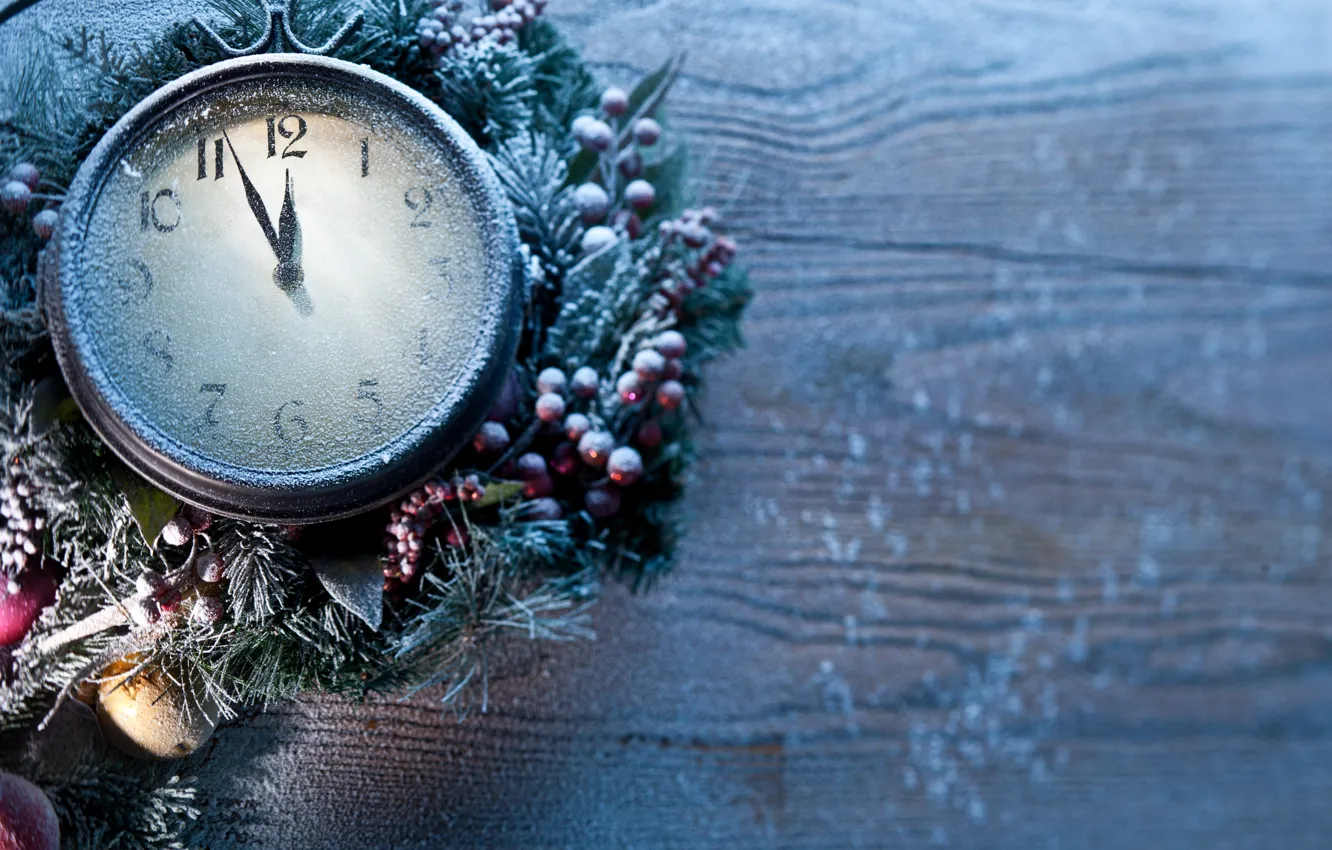 Photo wallpaper new year, Christmas, Frozen, New Year, clock