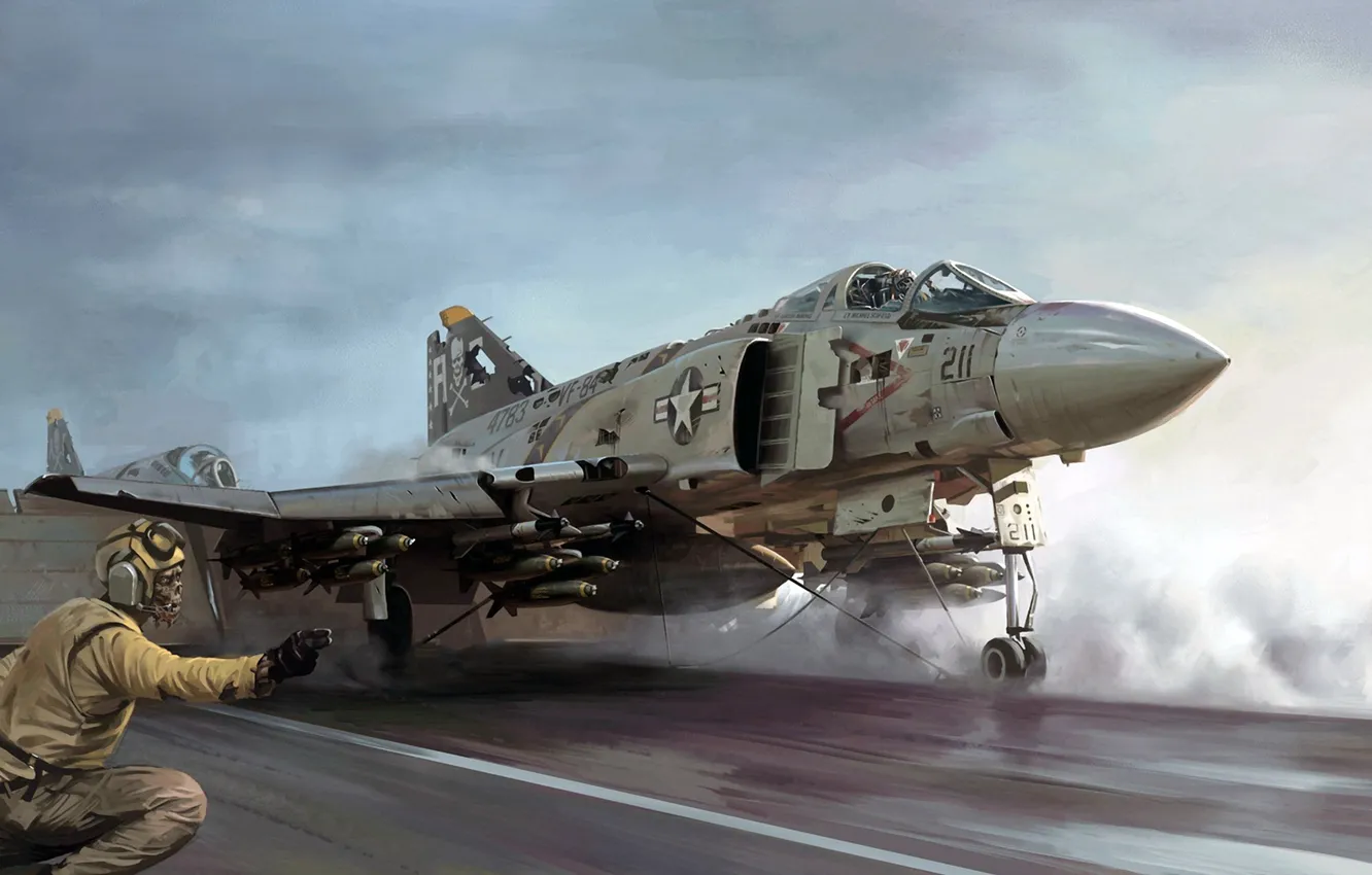 Photo wallpaper fiction, deck, fighter-interceptor, F-4 Phantom II, Ghost In The Phantom, McDonnell Douglas, Jeff Holly, US …