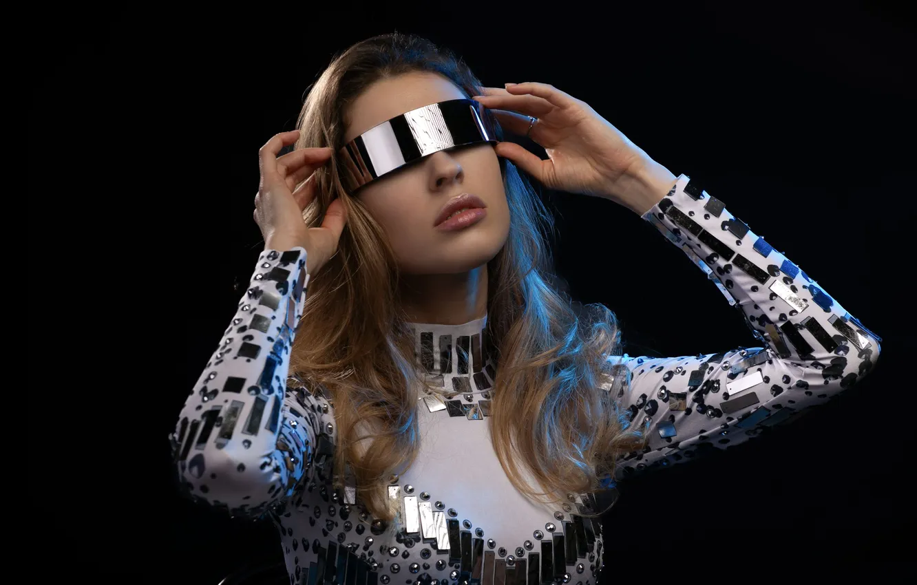 Photo wallpaper light, glasses, black background, gesture, model posing, Malyshev Alexey