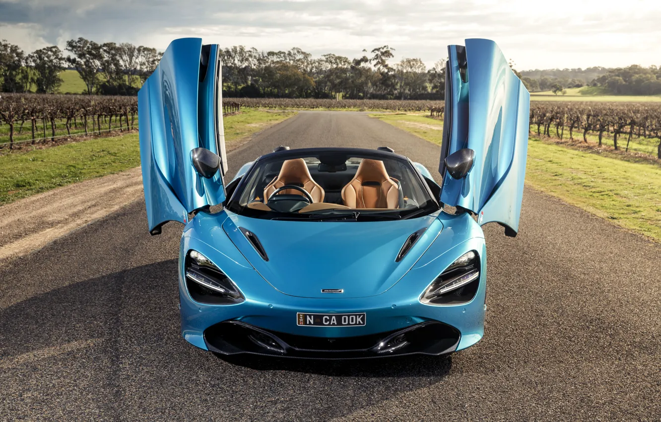 Photo wallpaper the door, McLaren, front view, supercar, 2019, Spider, 720S