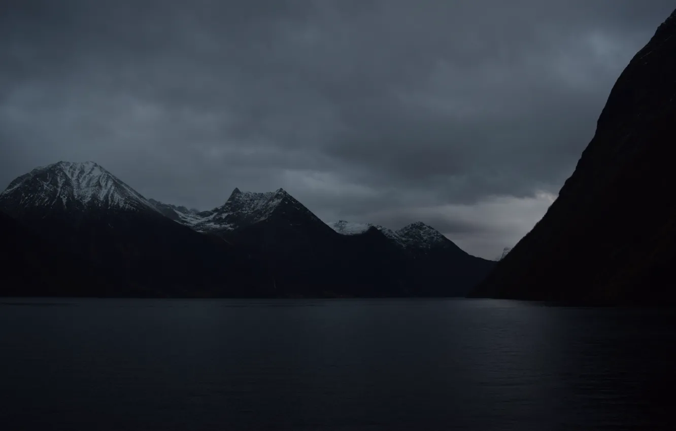 Photo wallpaper the sky, mountains, clouds, nature, river, rocks, Norway