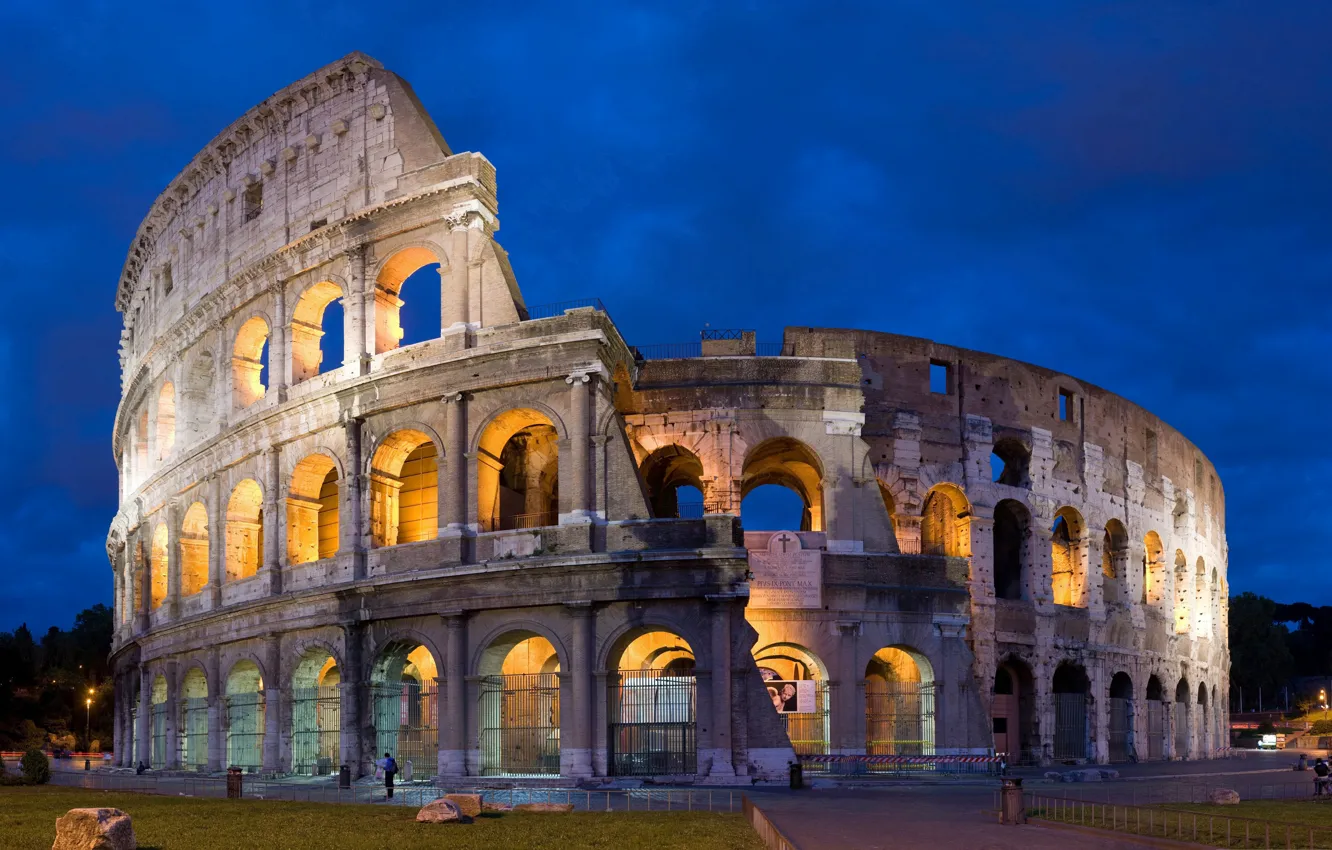 Photo wallpaper night, lights, Rome, Colosseum, Italy