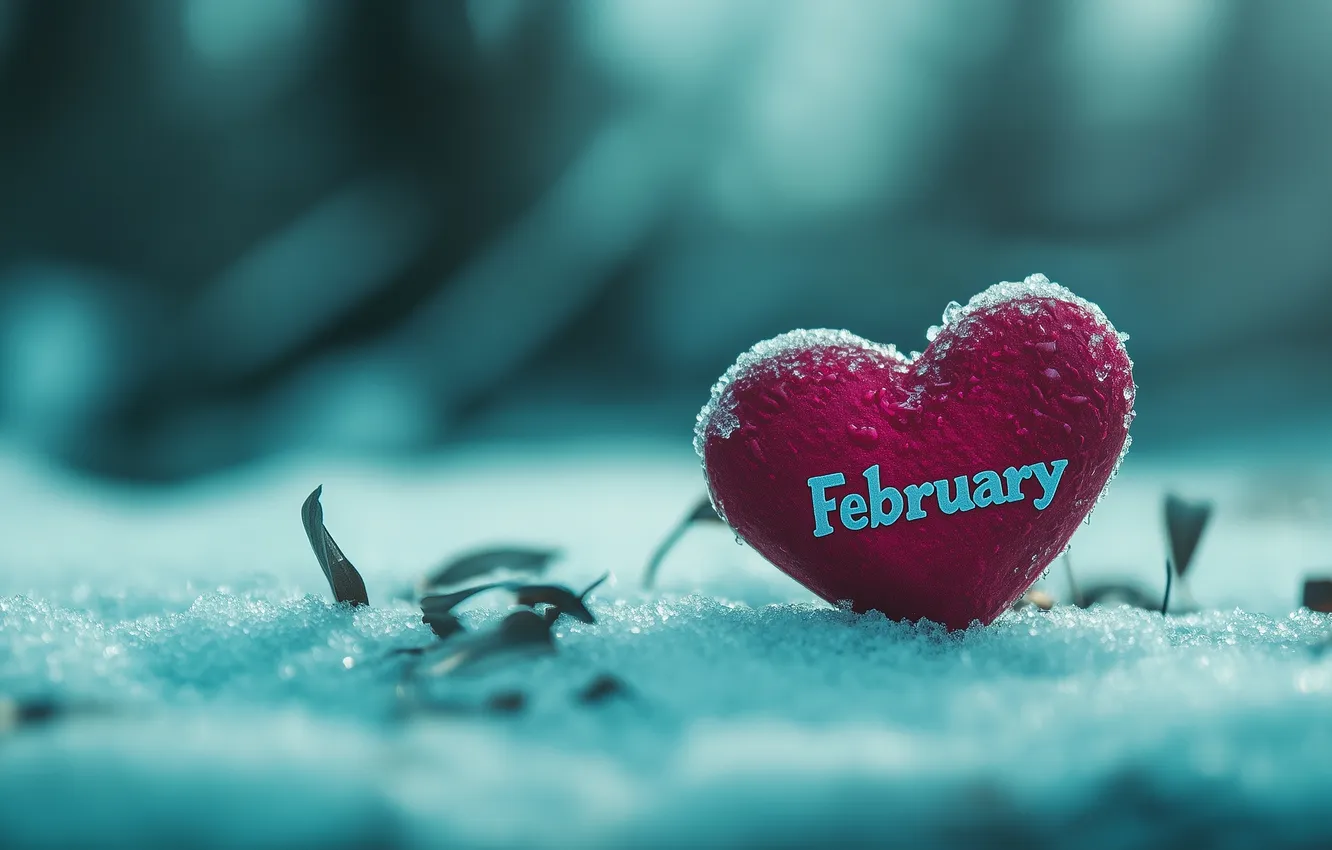 Photo wallpaper winter, macro, snow, heart, February