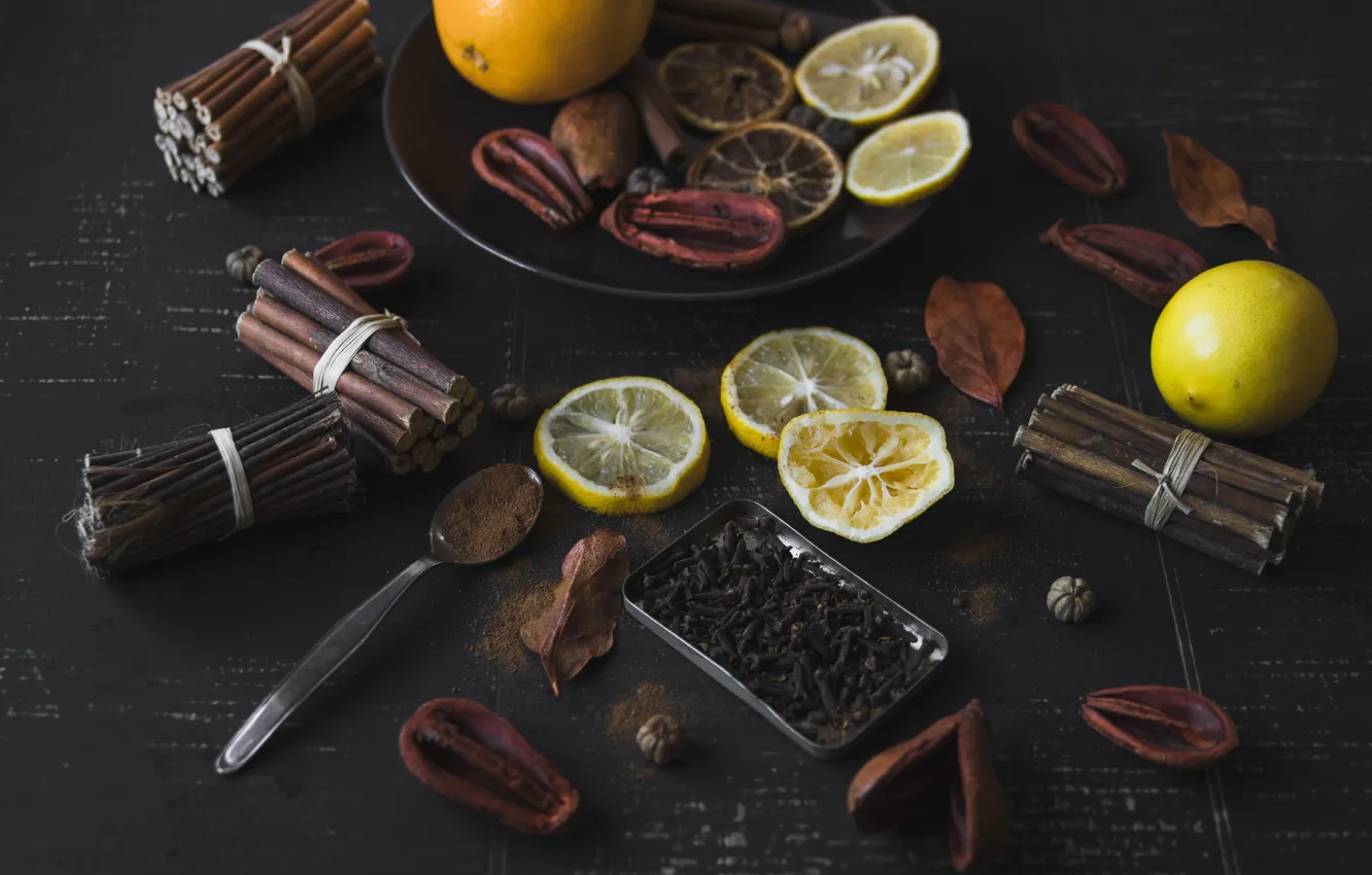 Photo wallpaper tea, citrus, cinnamon