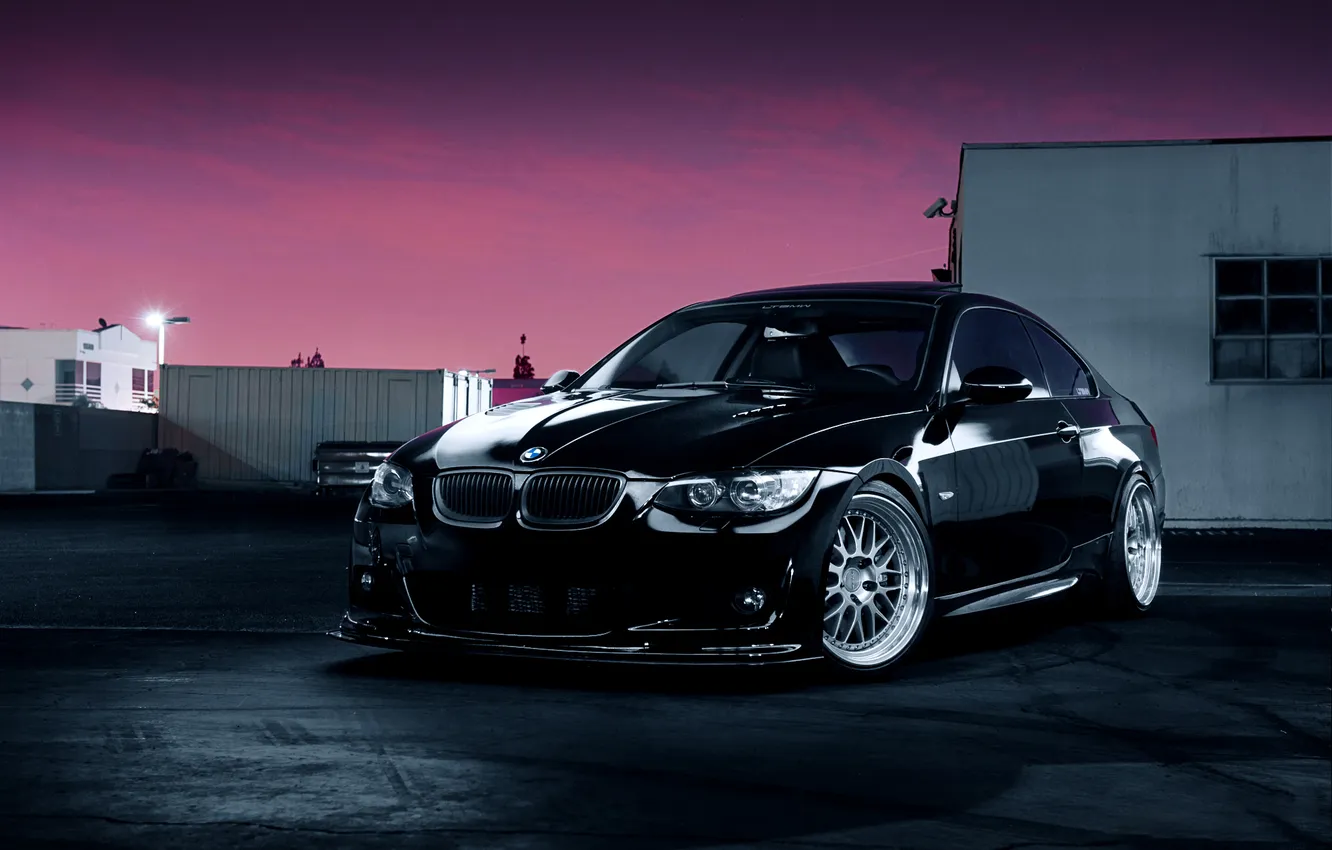 Photo wallpaper night, black, BMW, BMW, black, Front, e92, 3 Series