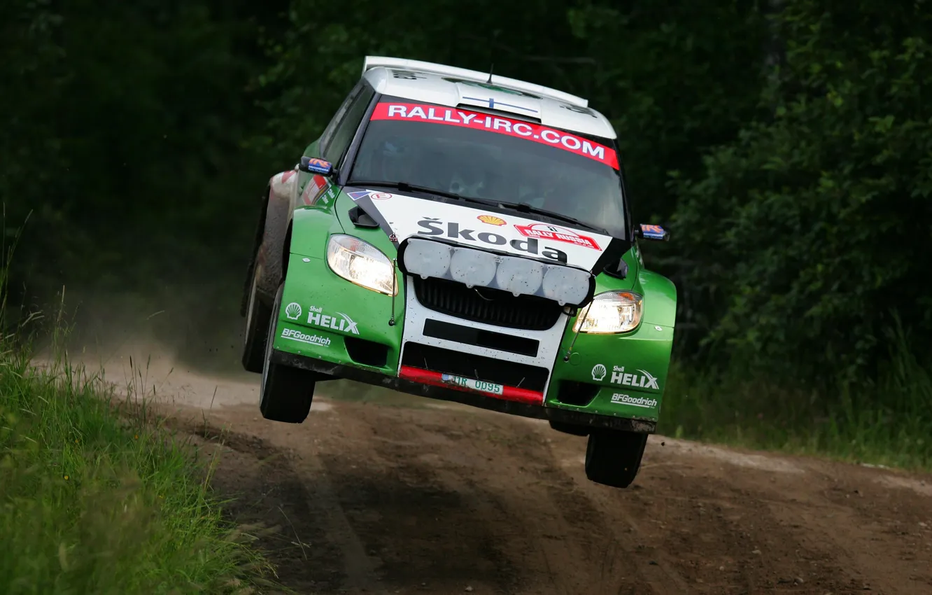 Photo wallpaper machine, sport, lights, speed, WRC, the front, Rally, Skoda