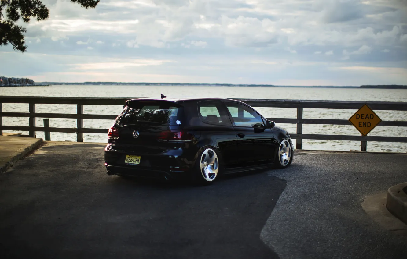Photo wallpaper black, tuning, Volkswagen, black, Golf, golf, Volkswagen, stance