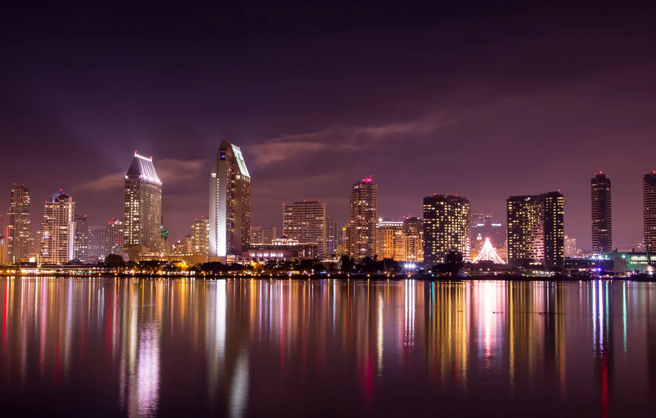 Photo wallpaper night, lights, reflection, home