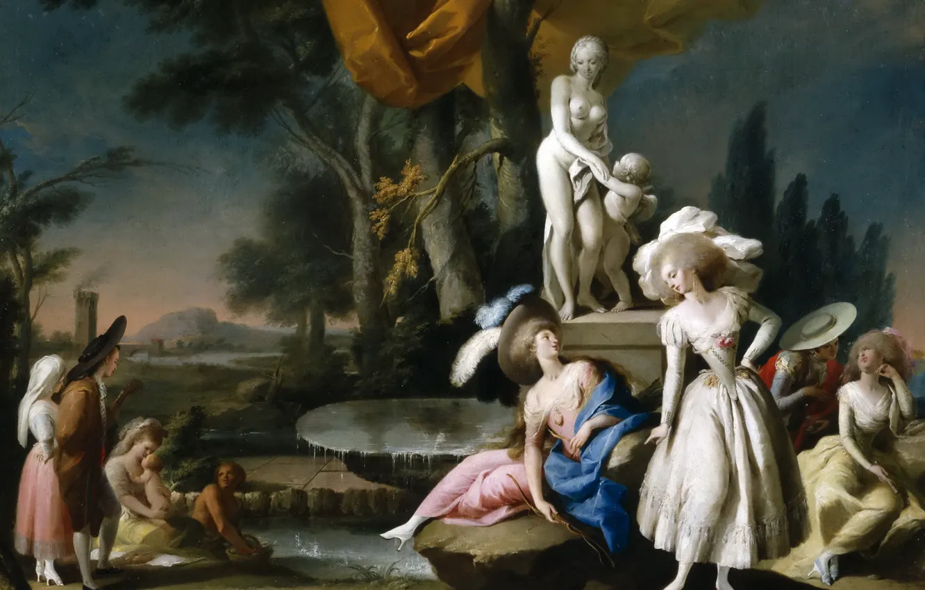 Photo wallpaper people, picture, fountain, genre, Jose Camaron Boronat, Society in the Park