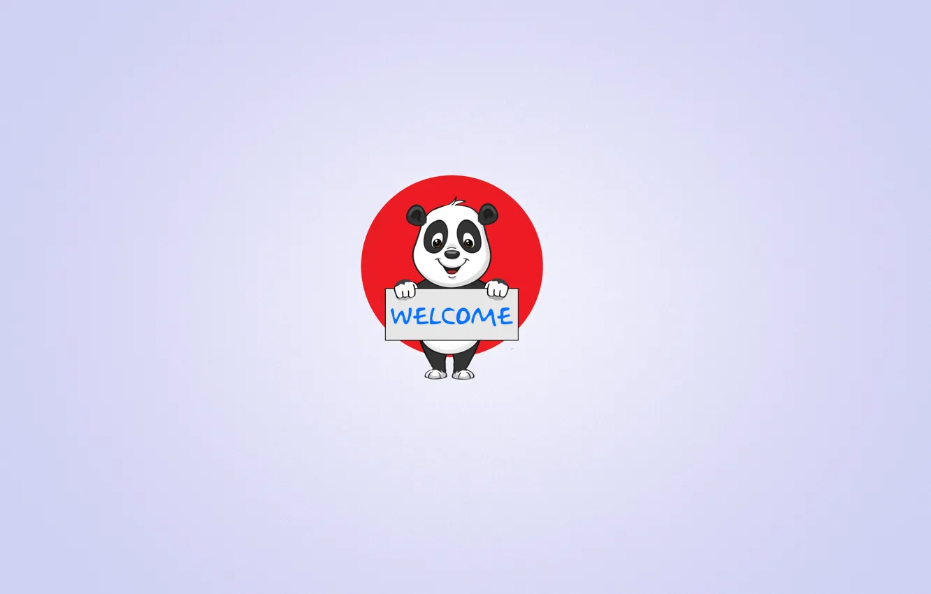 Photo wallpaper smile, the inscription, plate, minimalism, Panda, light background, welcome, panda