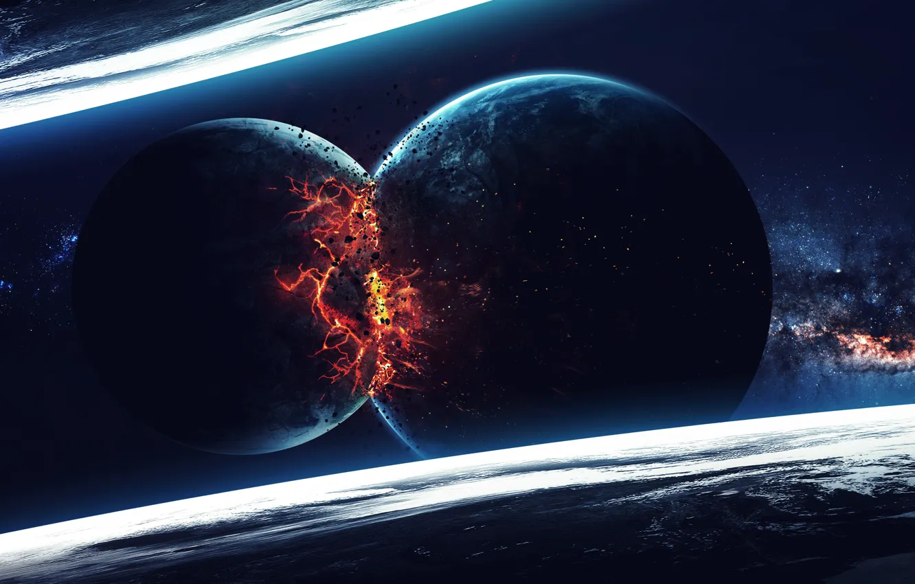 Photo wallpaper planets, destruction, sci fi, collision