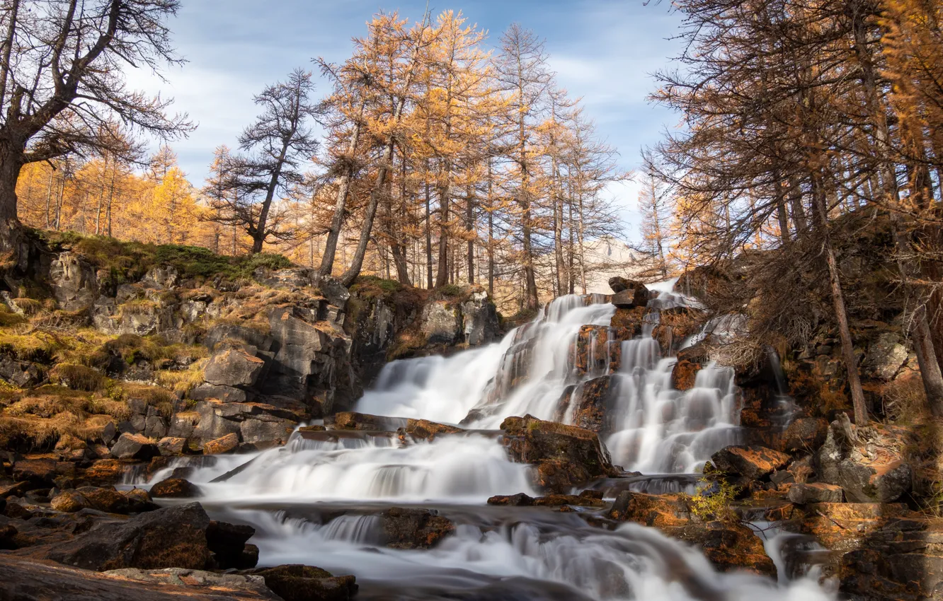 Photo wallpaper nature, rocks, shore, waterfall, stream