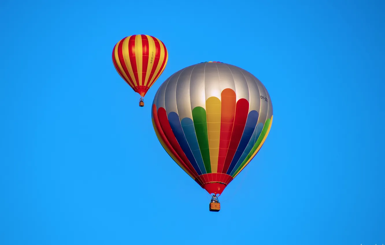 Photo wallpaper the sky, blue, balloons are flying