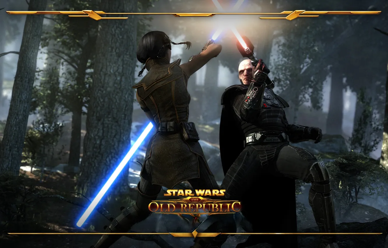 Photo wallpaper forest, girl, weapons, sword, battle, Jedi, Sith, the fight