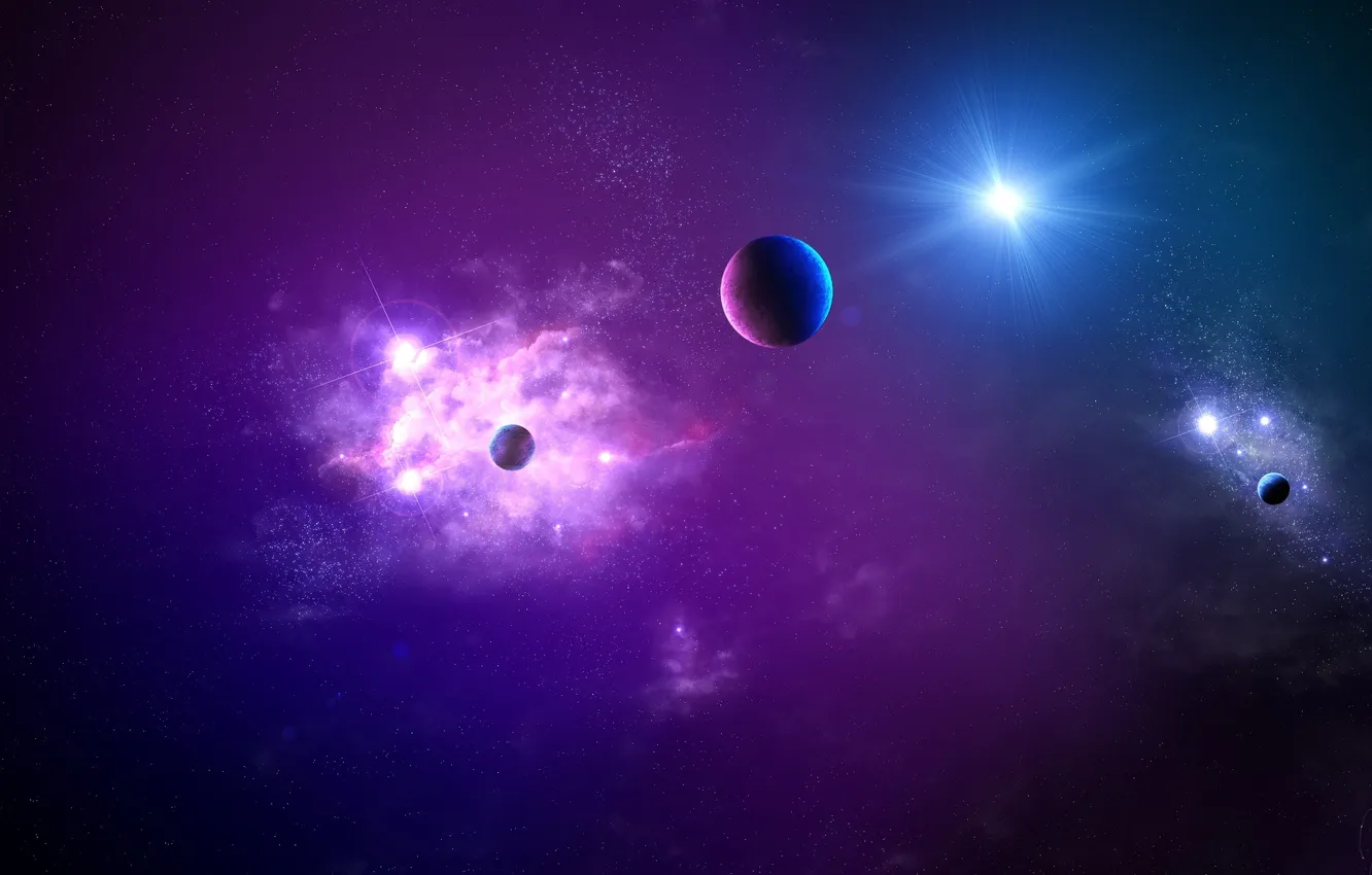 Photo wallpaper Galaxy, stars, planet, outer space, radiance, Cosmic Radiance