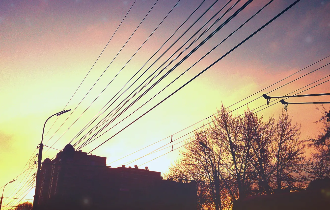 Photo wallpaper house, The sky, Wire, Morning, beautiful, Sunny