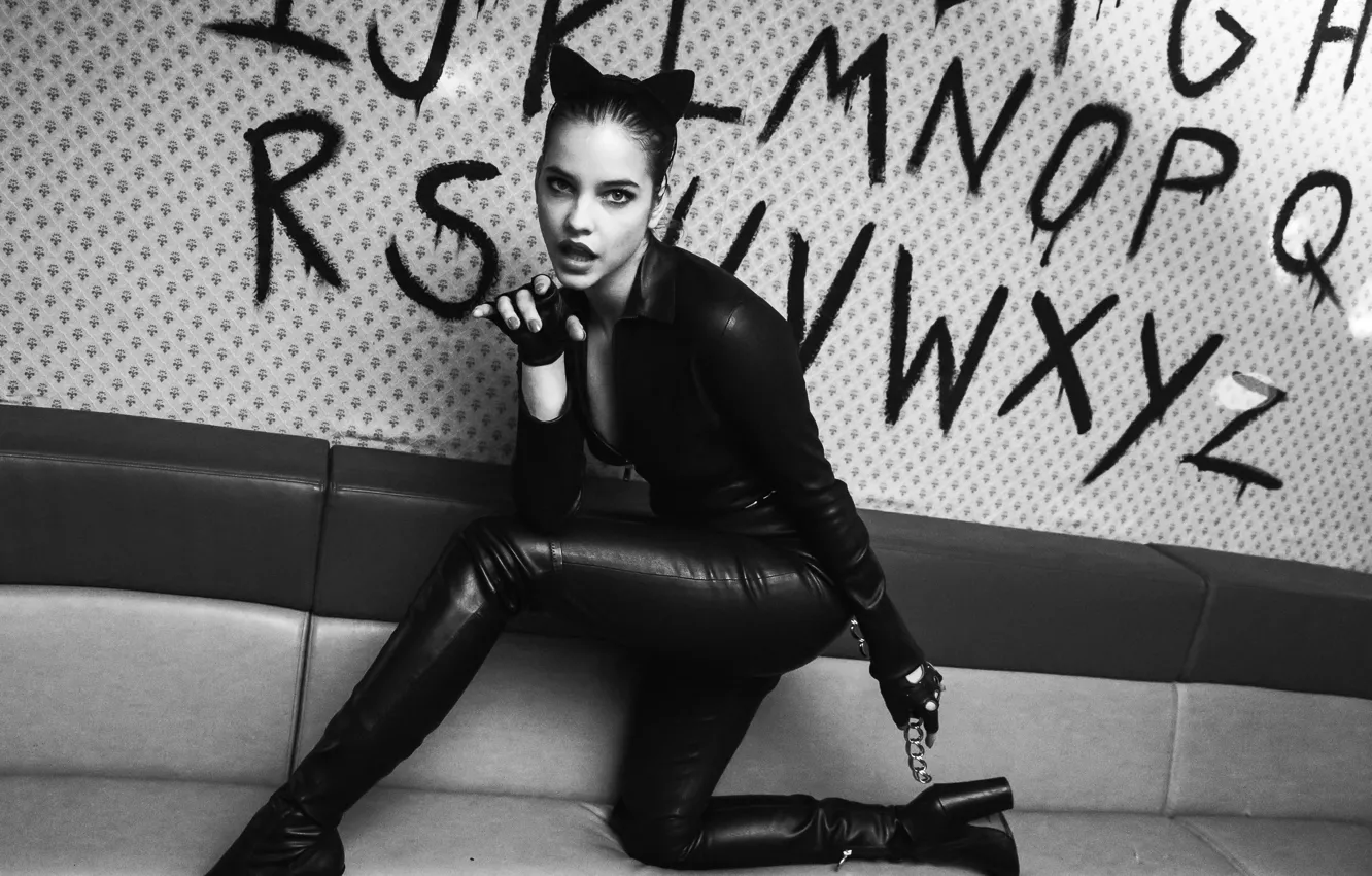 Photo wallpaper look, girl, model, black and white, beautiful, monochrome, monochrome, black and white