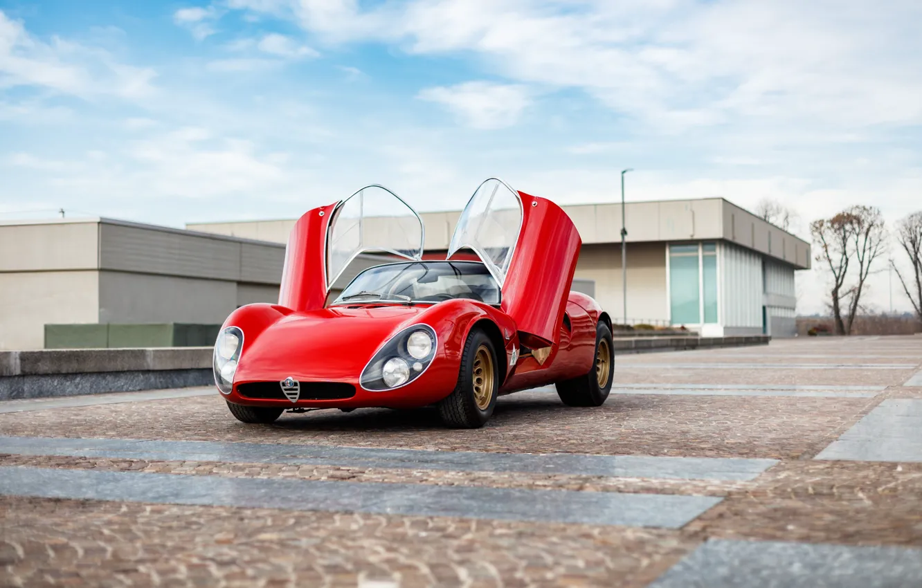 Photo wallpaper Alfa Romeo, red, 1967, 33 Road, Type 33, Alfa Romeo 33 Stradale Prototype