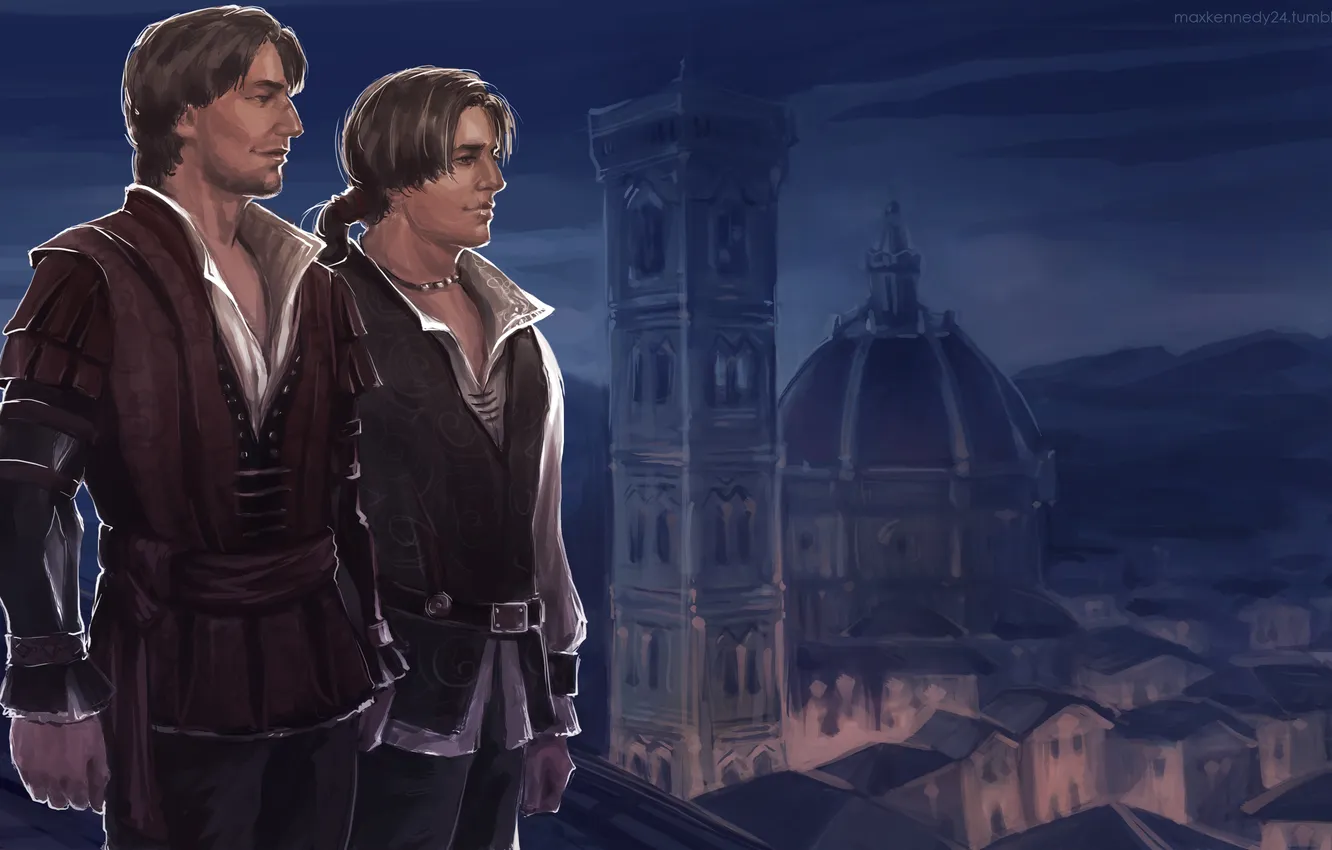 Photo wallpaper art, assassins creed, brothers, Ezio, Ezio, Federico, Federico