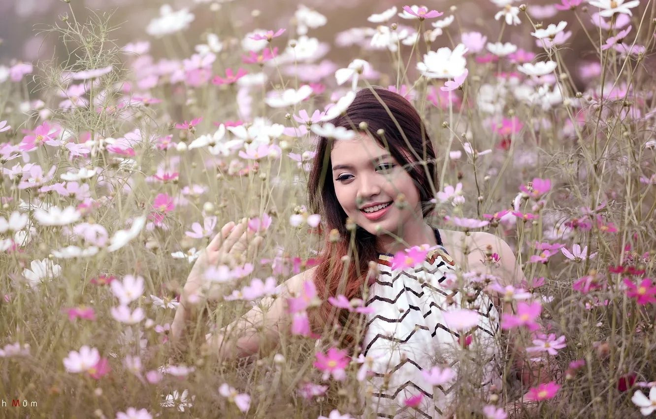 Photo wallpaper girl, flowers, beauty