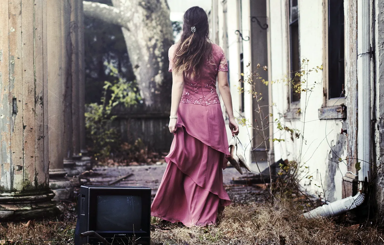 Photo wallpaper girl, home, TV