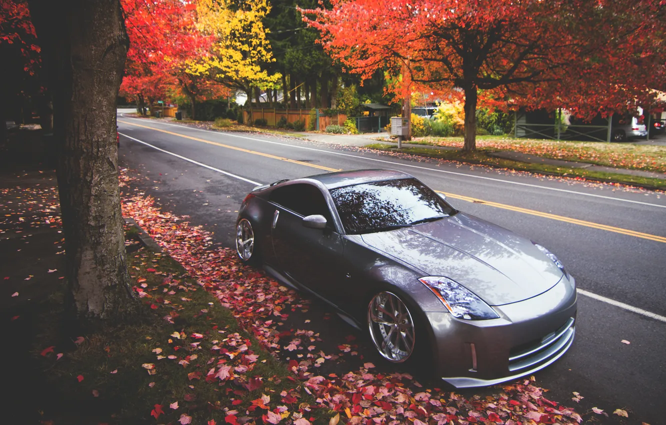 Photo wallpaper autumn, Nissan, 350z, Nissan