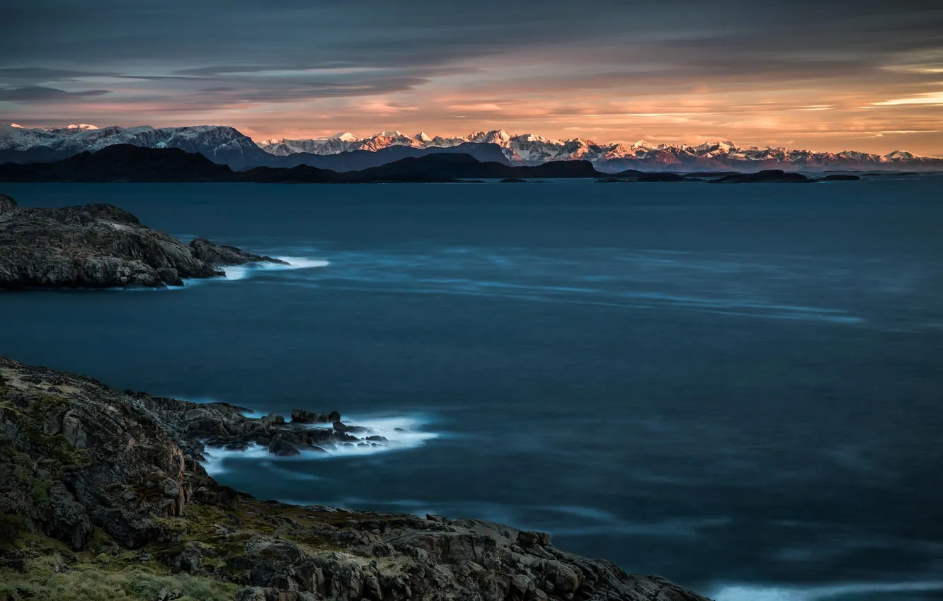 Photo wallpaper landscape, mountains, lake, morning